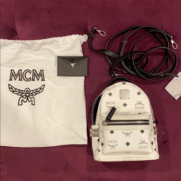 MCM logo white mini backpack main image 11